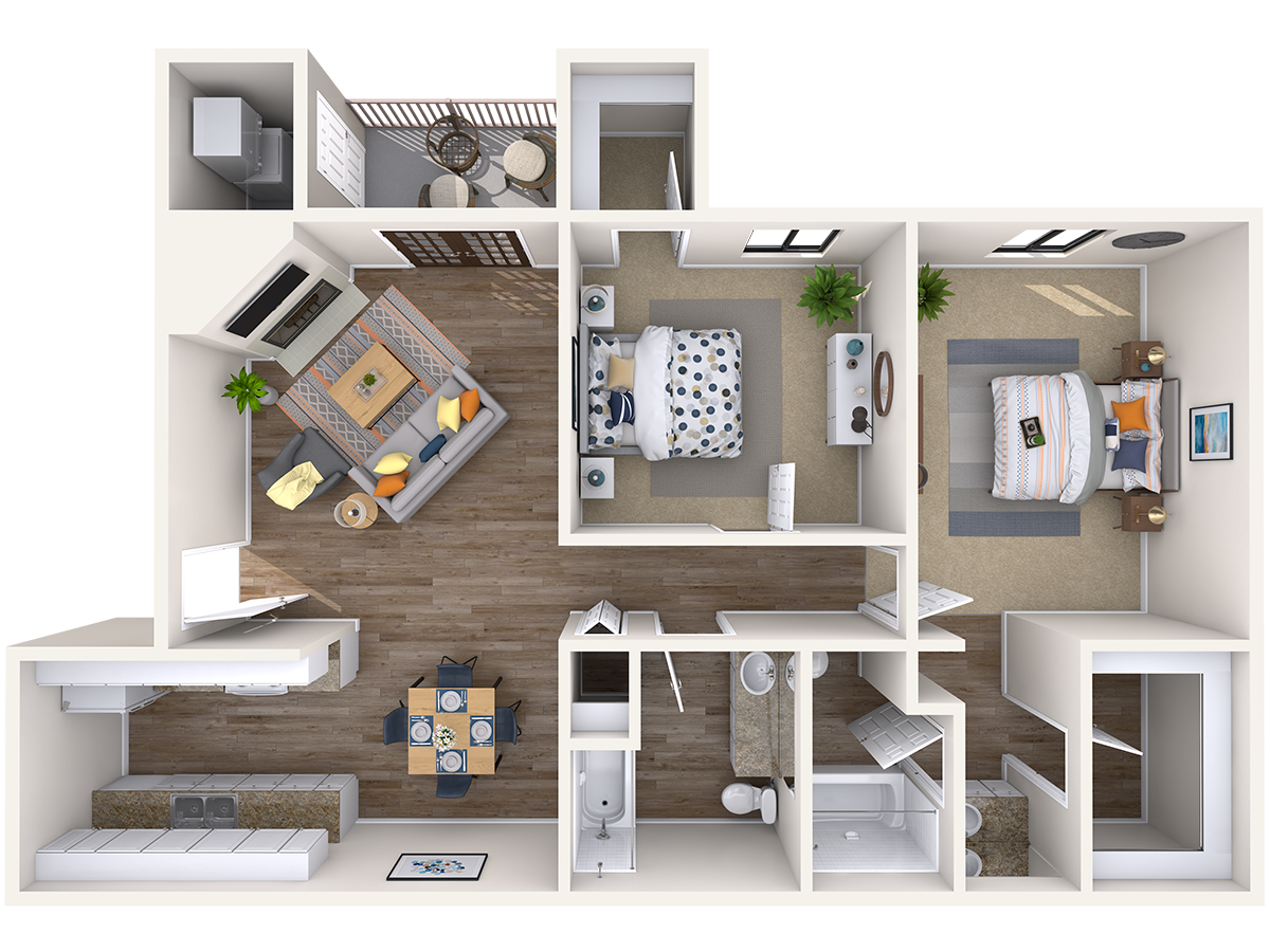 Floor plan for 2 beds, 2 baths, 924 sqft